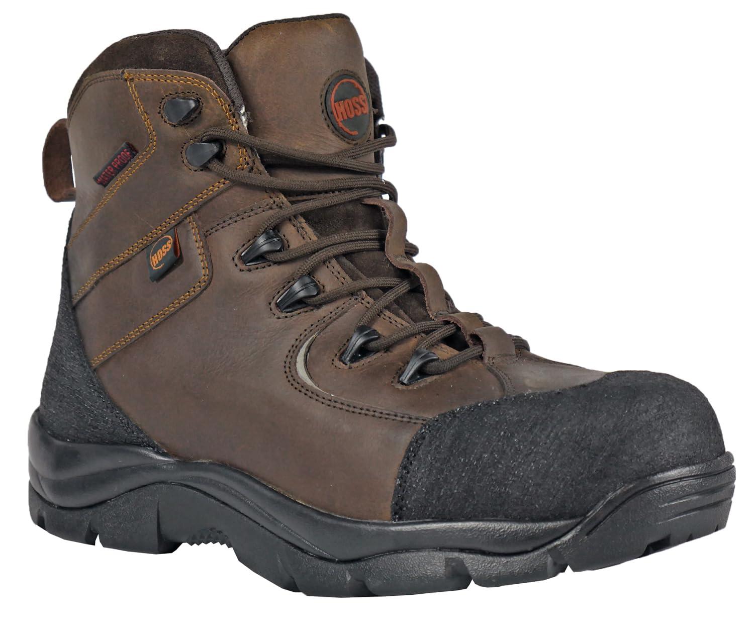 Hoss® Ridge 6" WP PR Hiker Shoes for Men – Leather Construction – High-top Design – Brand Logo Black 10 D - Medium