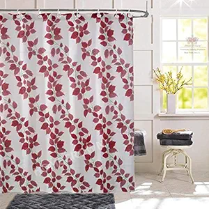 HOMECROWN Polyvinyl Chloride Floral Shower Curtain with 8 Hooks, 7x4.5 Feet, Maroon, Pack of 1