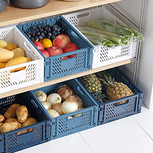 4-Pack Folding Storage Boxes Crate Collapsible Plastic Drawer Organizer , Stackable Shelf Storage Basket Food Fruit Vegetables Bottles Toy Organiser Baskets For Home Office Bedroom Kitchen -White #TOP6