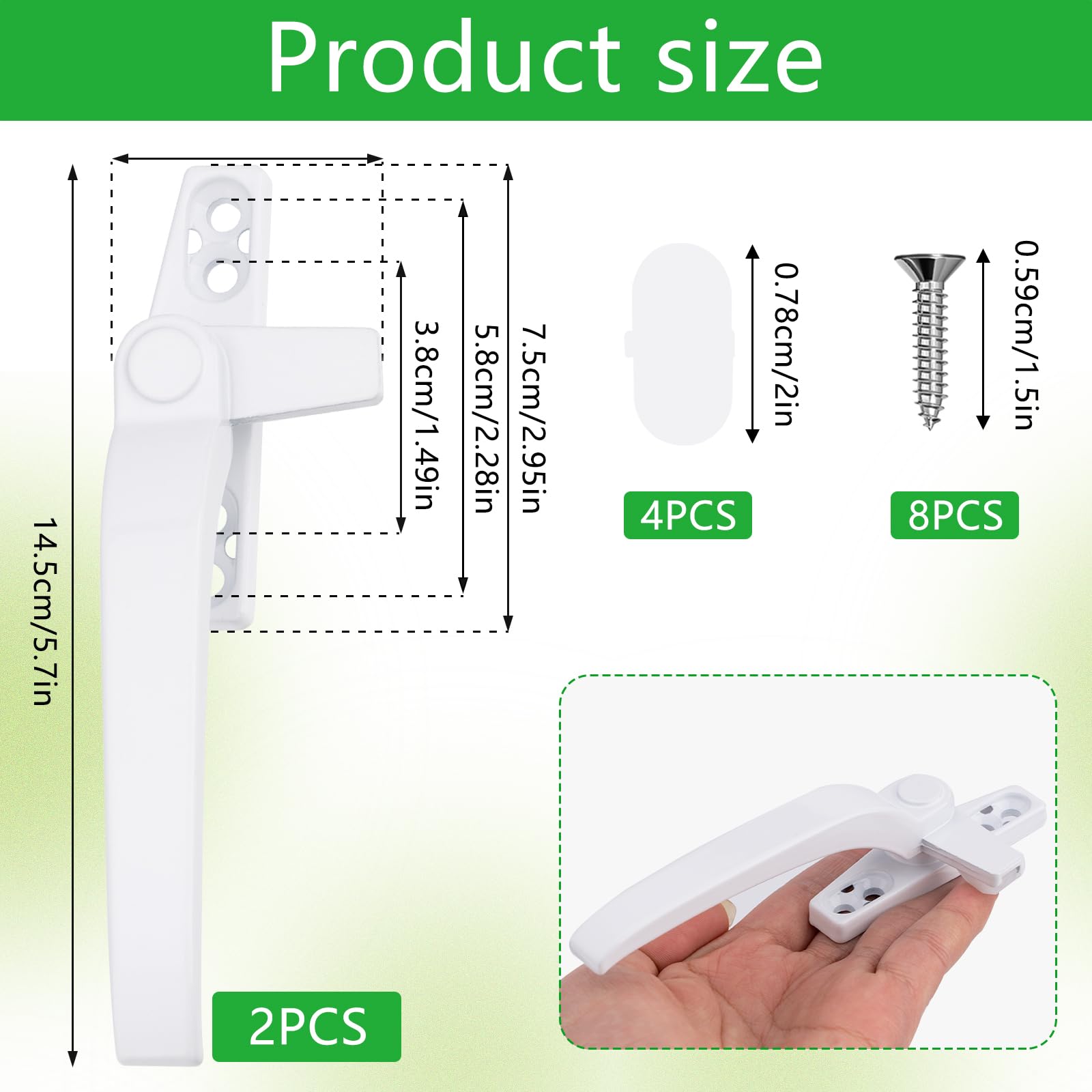Leikedun Universal Window Handle Replacement Kit White Double Glazing Window Handles with Fixing Screws Right/Left Hand for Home Office Room Inside Outside Windows - Image 2