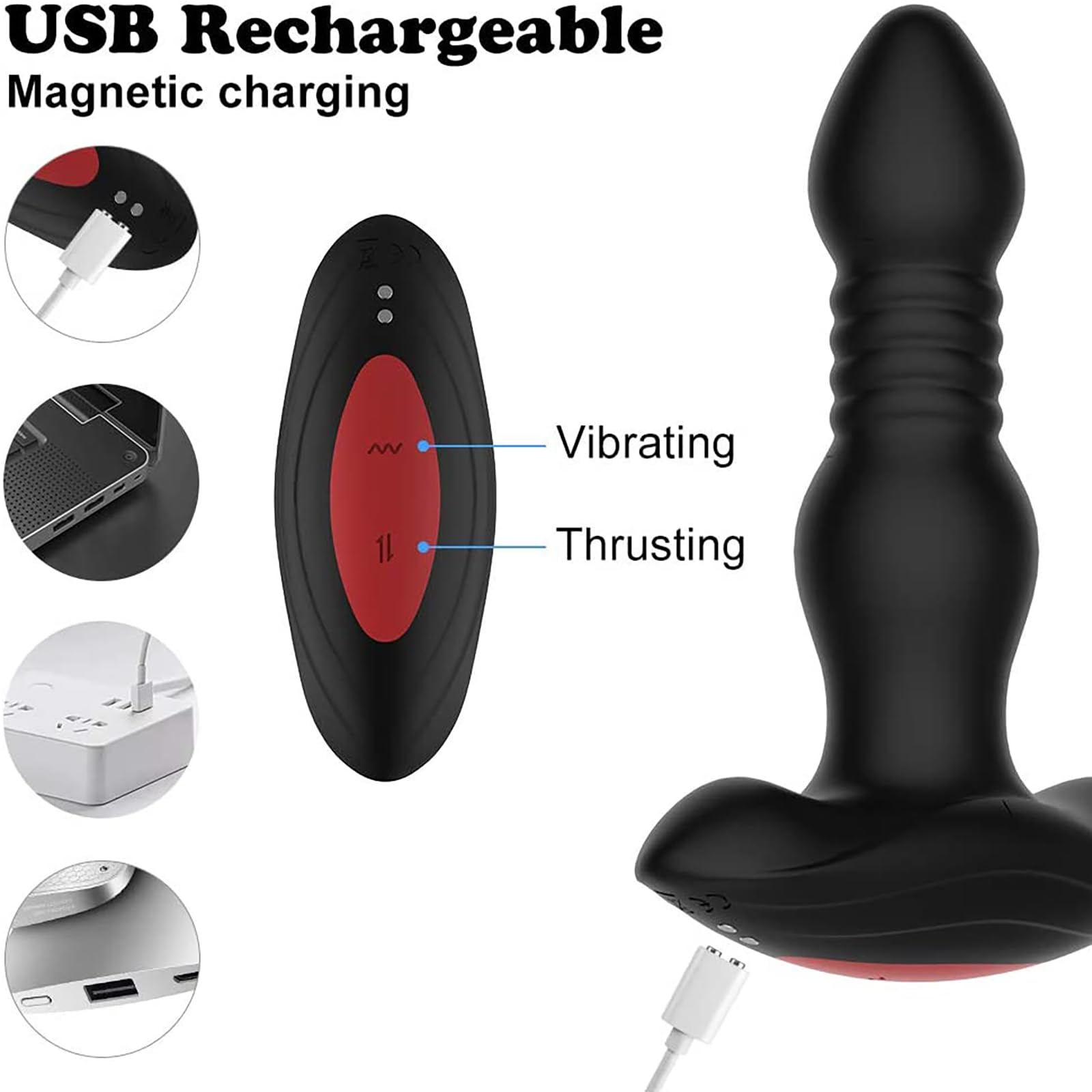 BEISAR Prostate Massager Anal Vibrator Thrusting Vibrating 7 Modes with Cock Ring Anal Plug Anal Sex Toys P Spot Massager Male Sex Toys for Men Dildos Women Couples AI Sync Remote Control Anal Beads: Blacktt