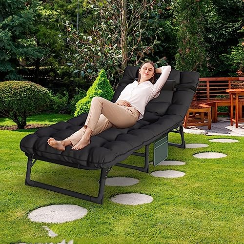 Soliles Portable Folding Camping Cot, Adjustable 4-Position Adults Reclining Chairs With Mattress,Outdoor Patio Folding Lounge Chair Sleeping Cots Bed, Perfect For Camping, Pool, Beach, Patio #TOP1