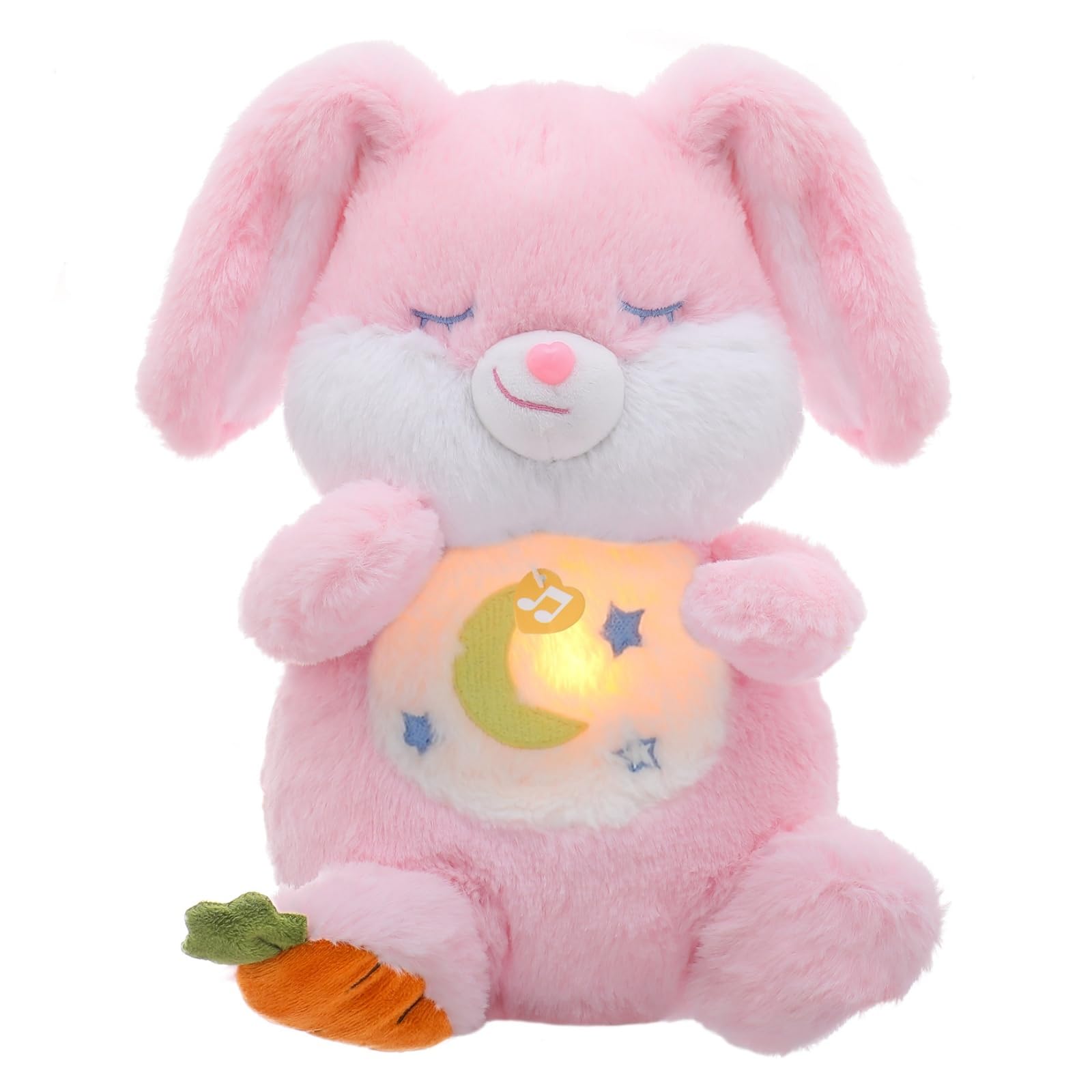 Schlummer Kuscheltier Hase Mit Simuliertem Atem Beruhigend mit Musik Licht | Atmende Bunny, Atembewegung und Musik, Beruhigungspuppe für Baby