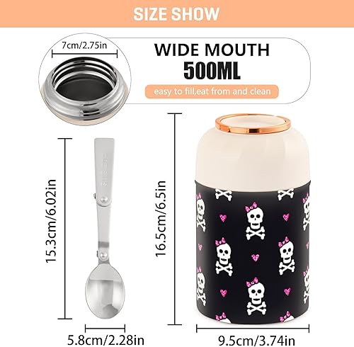 Miniatura 3 de Skulls Food Jar with Spoon Stainless Steel Vacuum Insulated Food Container 17 oz Thermos for Adults