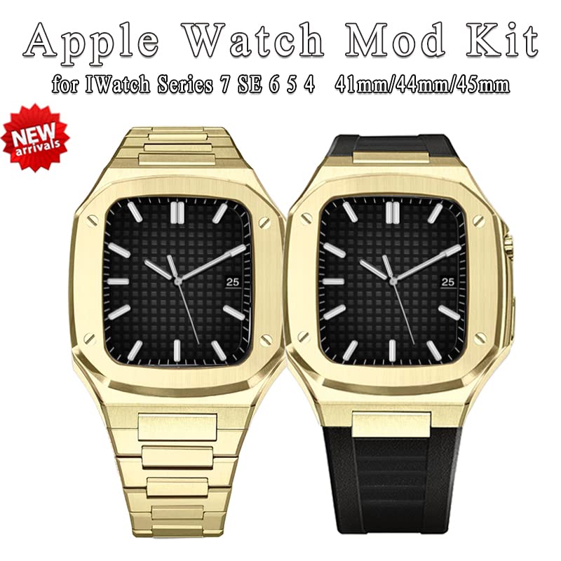 Boîtier en métal pour Apple Watch et bracelet caoutchouc : kit de modification de luxe 45mm - 2