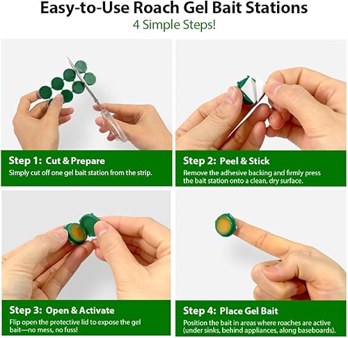 Miniatura 5 de Paquete de 32 estaciones de cebo de gel para cucarachas en interiores, potente mata cucarachas en interiores para infestación de cucarachas, cebo de