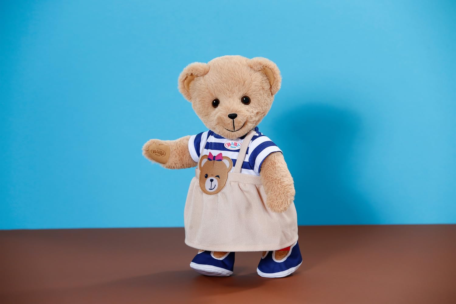 BABY born Teddy Sukienka w paski z aplikacją misia i dopasowanymi butami - dla lalek 43 cm - 3 lata