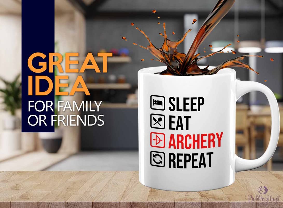 Archery Coffee Mug 11oz White - Archery Repeat - Funny Gift For Archery Coach Athlete Hunt Target Shot Trainer Arrow Bow Sport