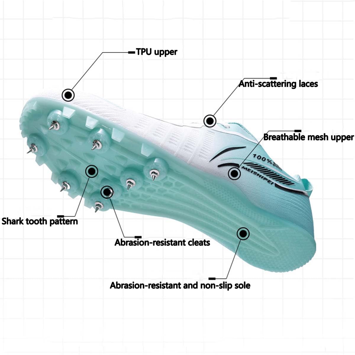 Chaussures d'athlétisme pour Hommes Femmes Chaussures de Course Pointes 8 Clous Chaussure athlétisme, Course, Saut en Longueur