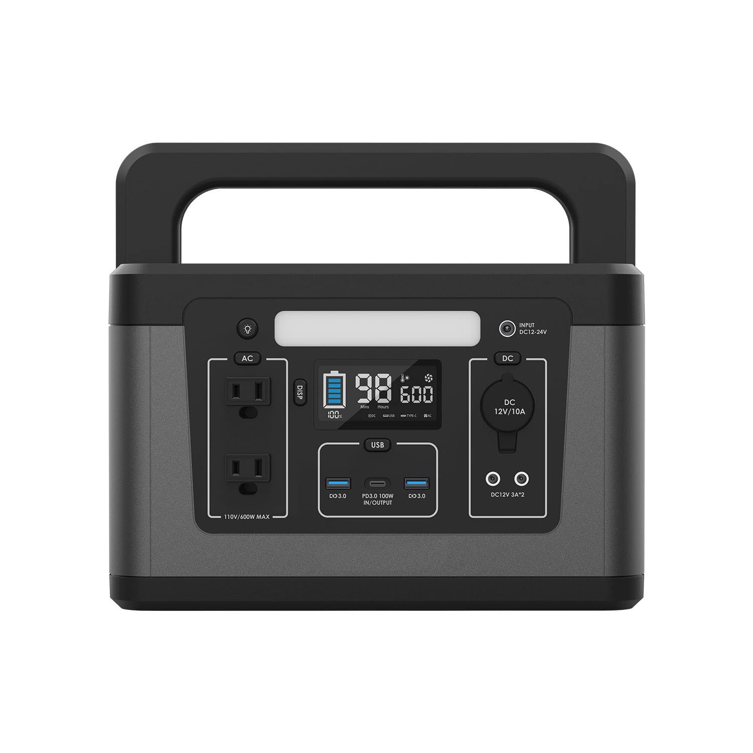 Station d'alimentation de secours portable, compatible avec PD Type-C 100 W, charge rapide QC 3.0, avec prise secteur 500 W, batterie lithium 560 Wh, pour camping, voyage, chasse, urgence, 110 V/60