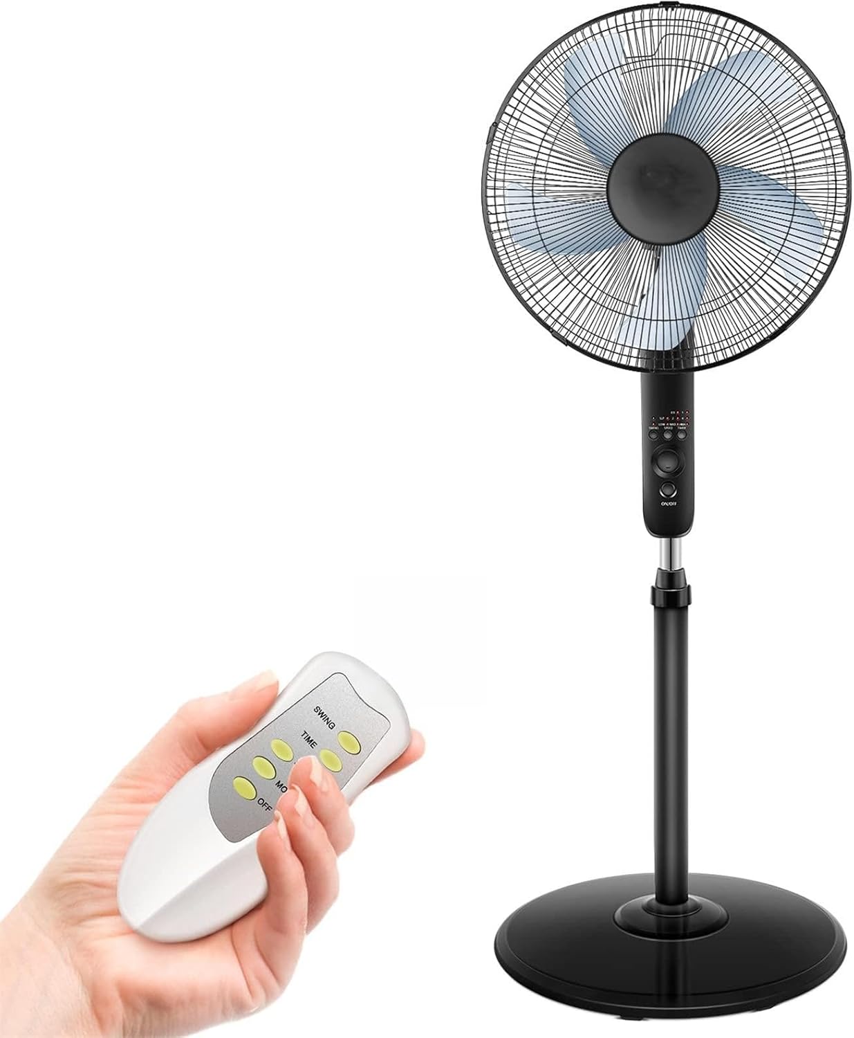 Simple Deluxe Oscillating 16″ Adjustable 3 Speed Pedestal Stand Fan with Remote Control for Indoor, Bedroom, Living Room, Home Office & College Dorm Use