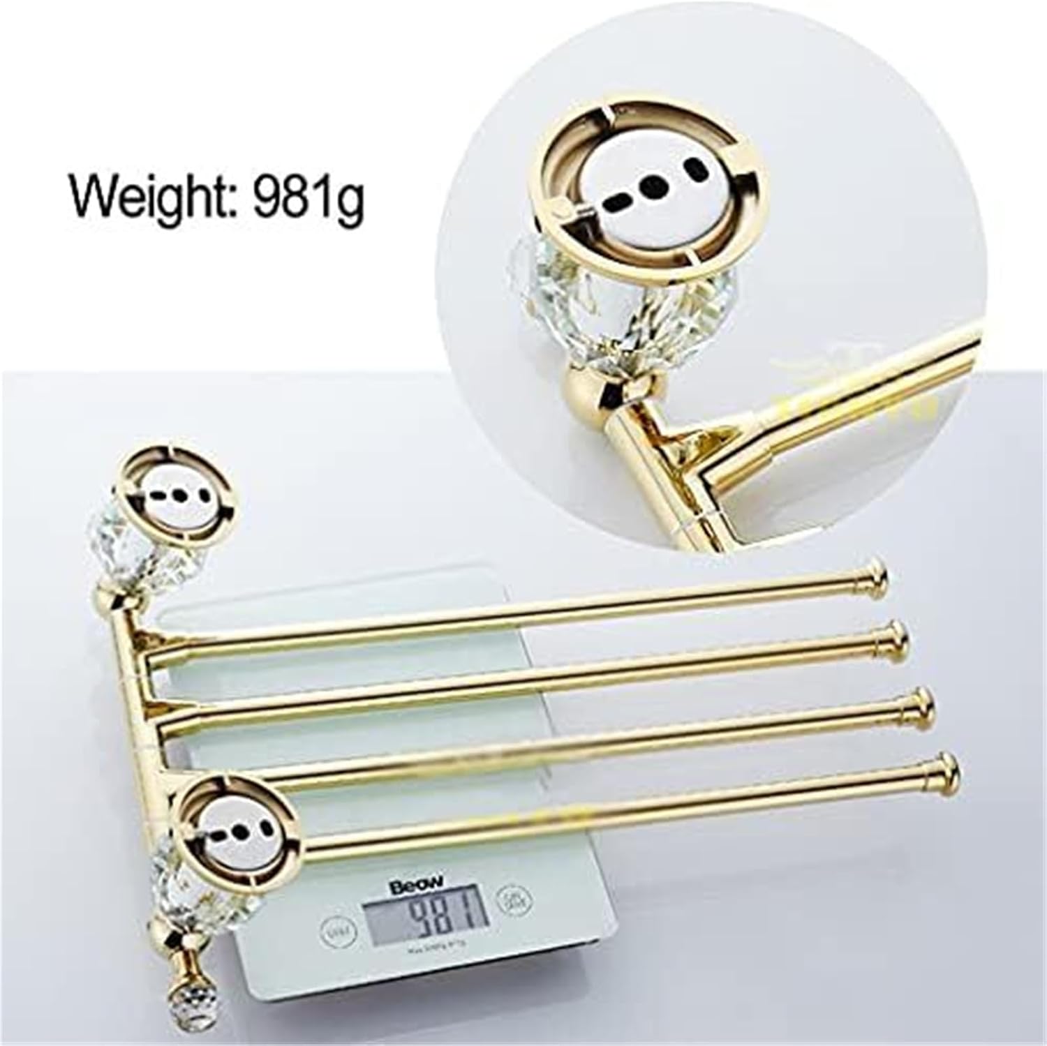 Vintage Crystal Bathroom Swing Towel Rack, Laundry Room Wall Mounted Drying Rack, Folding Arm Rotating Hanger(Gold,5bars)