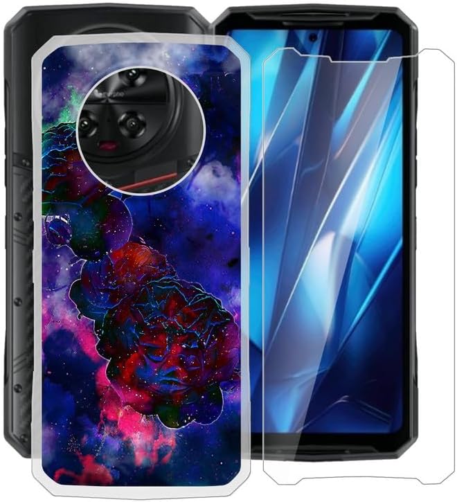 Phone Case + Screen Protector for Doogee DK10 (6.67"), Ultra Thin Shockproof Soft Silicone Clear Cover for Doogee DK10 Case with Tempered Glass - Mist Rose
