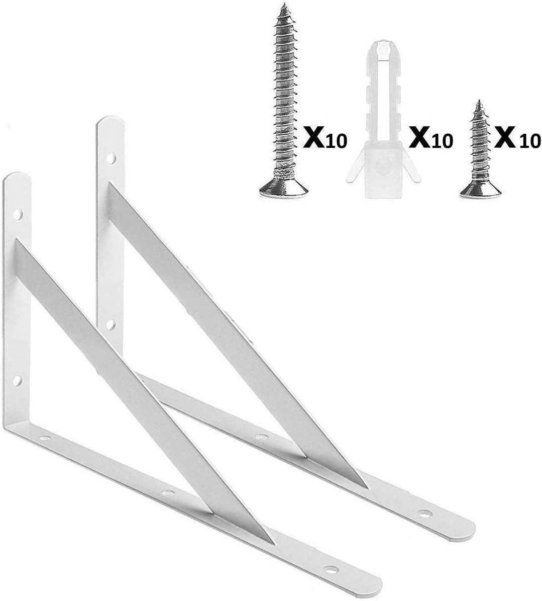 Royal Apex Heavy Duty One Pair Shelf Brackets 8" x 12" , Floating Shelves Tripod Triangle Shelf L Brackets, 90 Degree Angle Wall Mounted Shelf Supporter Bracket Frame