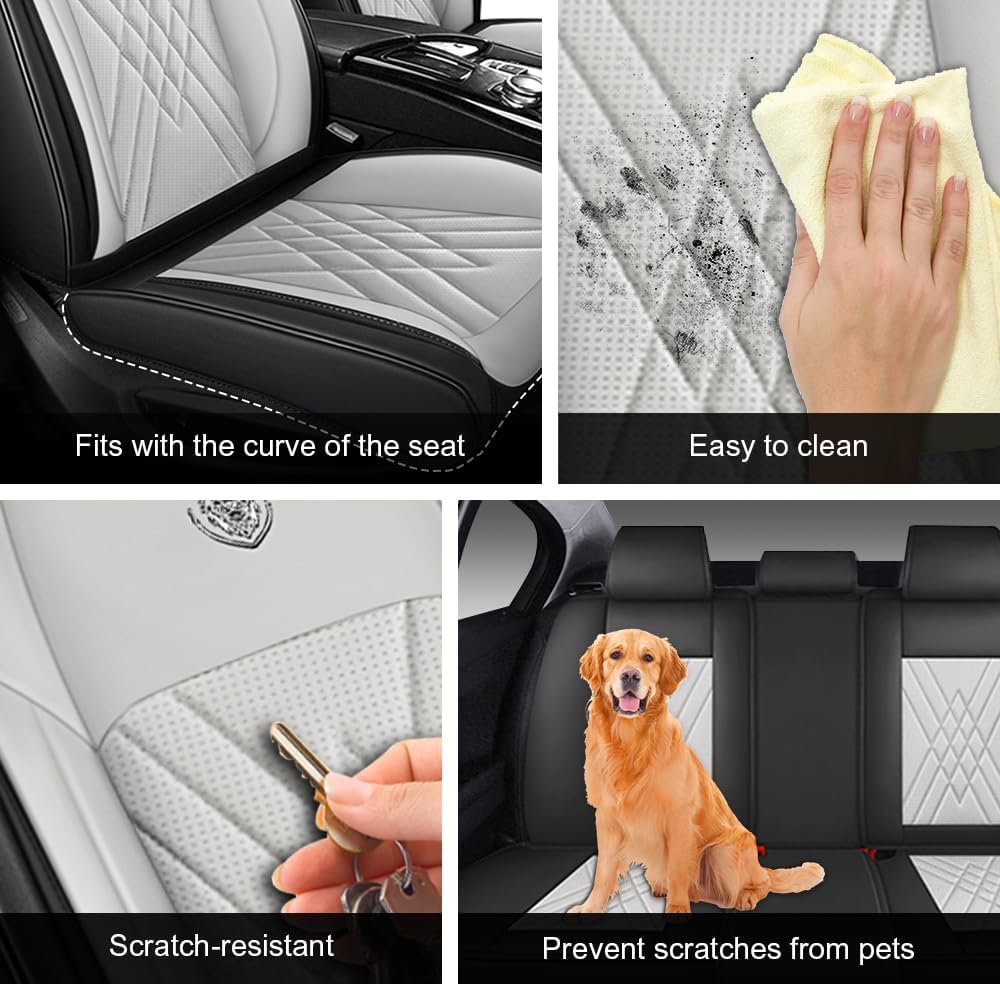 Fit for Toyota Prius 2001-2026, Sports Car Seat Cover with Premium Nappa Leather & Airbag Compatible Waterproof Easy to Clean Car Seat Protectors(Full Set, Black White)
