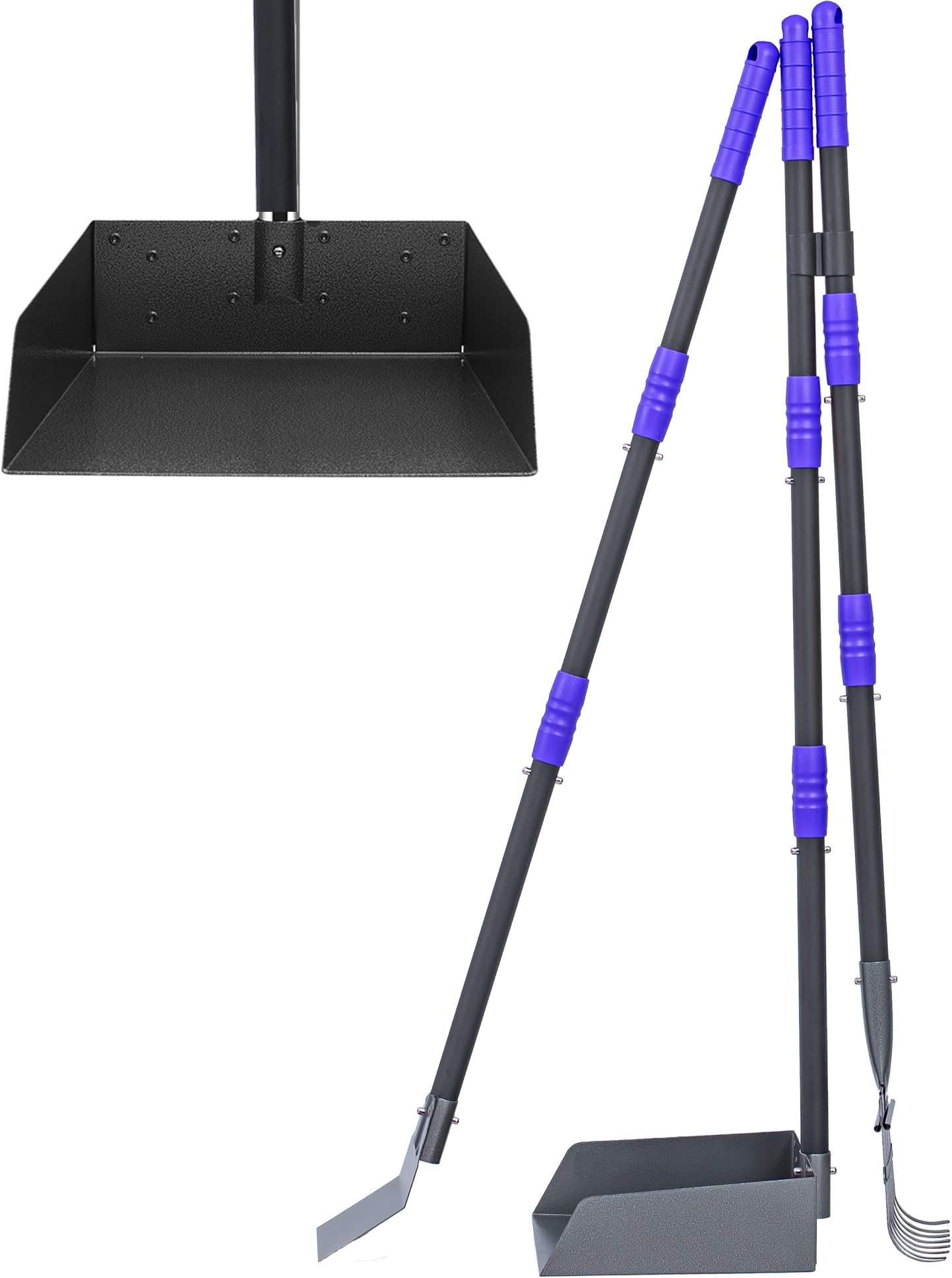 NiubyaDog Pooper Scooper, Extra Large Poop Scooper for Large and Small Dogs with Long Handle, Metal Pet Poop Tray and Rake Set for Dirt, Gravel, Lawns, Grass