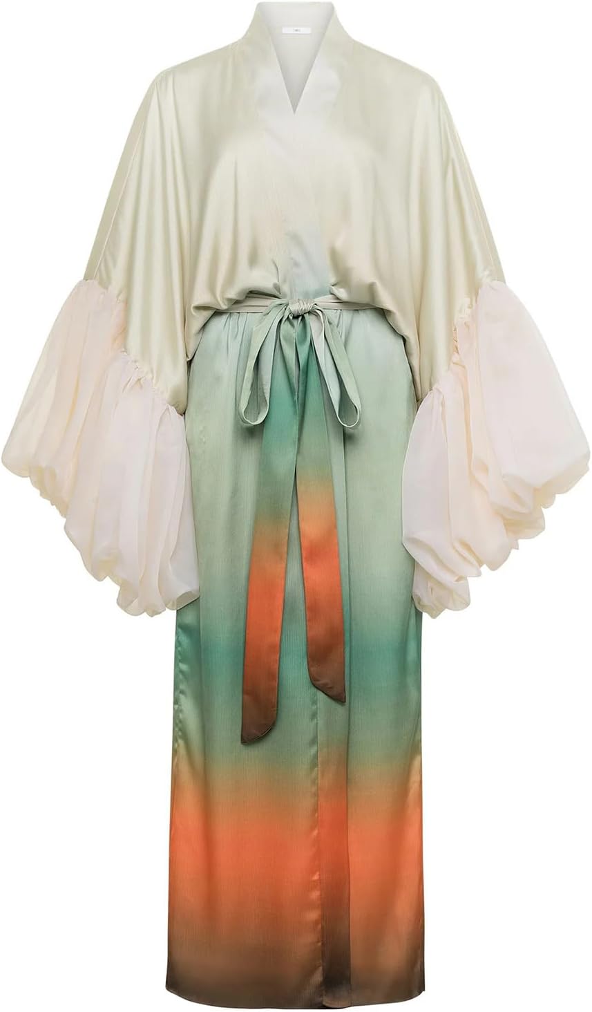 Lightweight Satin Long Kimono Cardigan for Women Swimwear Cover Ups Silk Robe