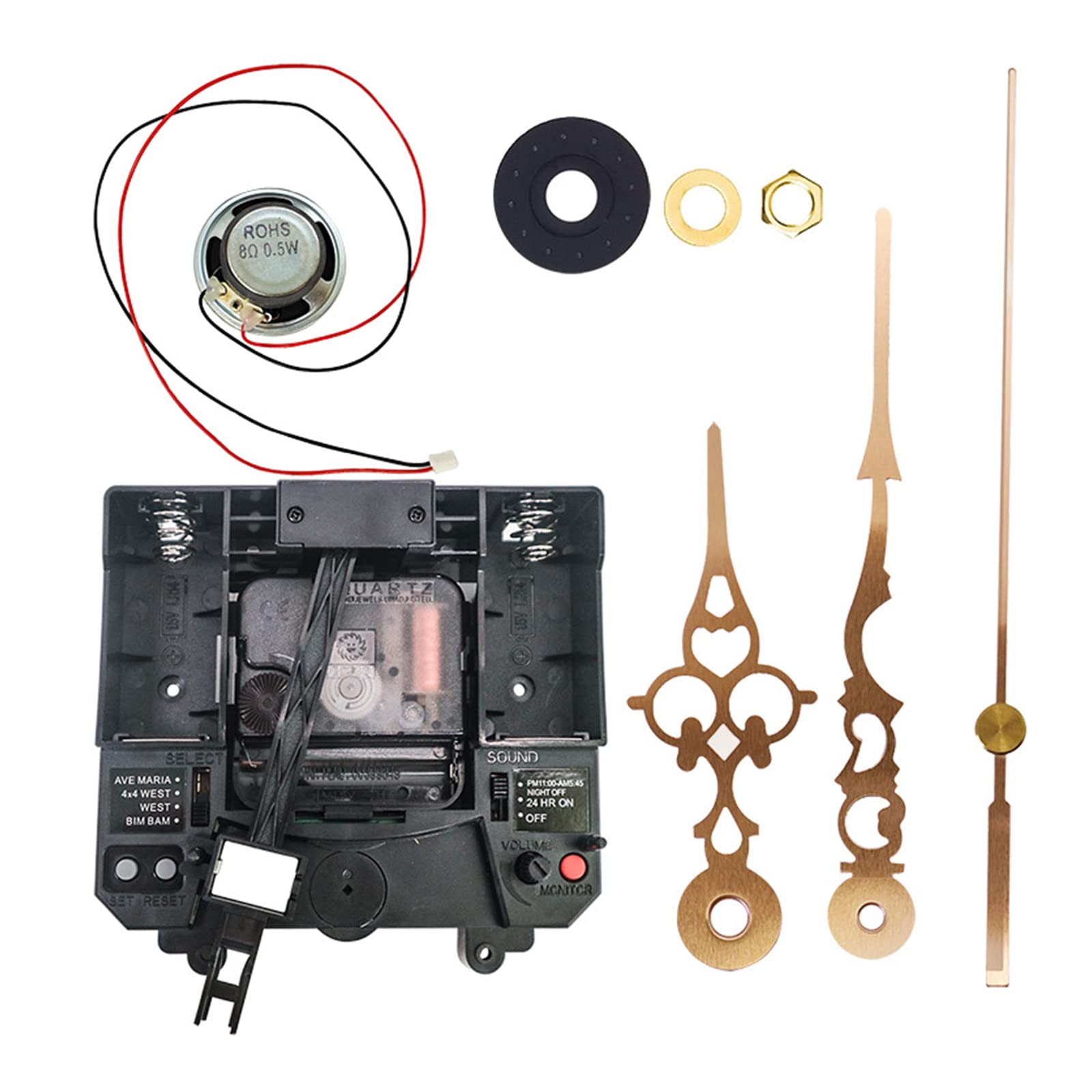 Mecanismo de reloj de cuarzo con péndulo de pared con eje largo, caja de música, kit de reparación DIY para reparación de aguja de reloj, movimiento de cuarzo con péndulo, pieza de reparación