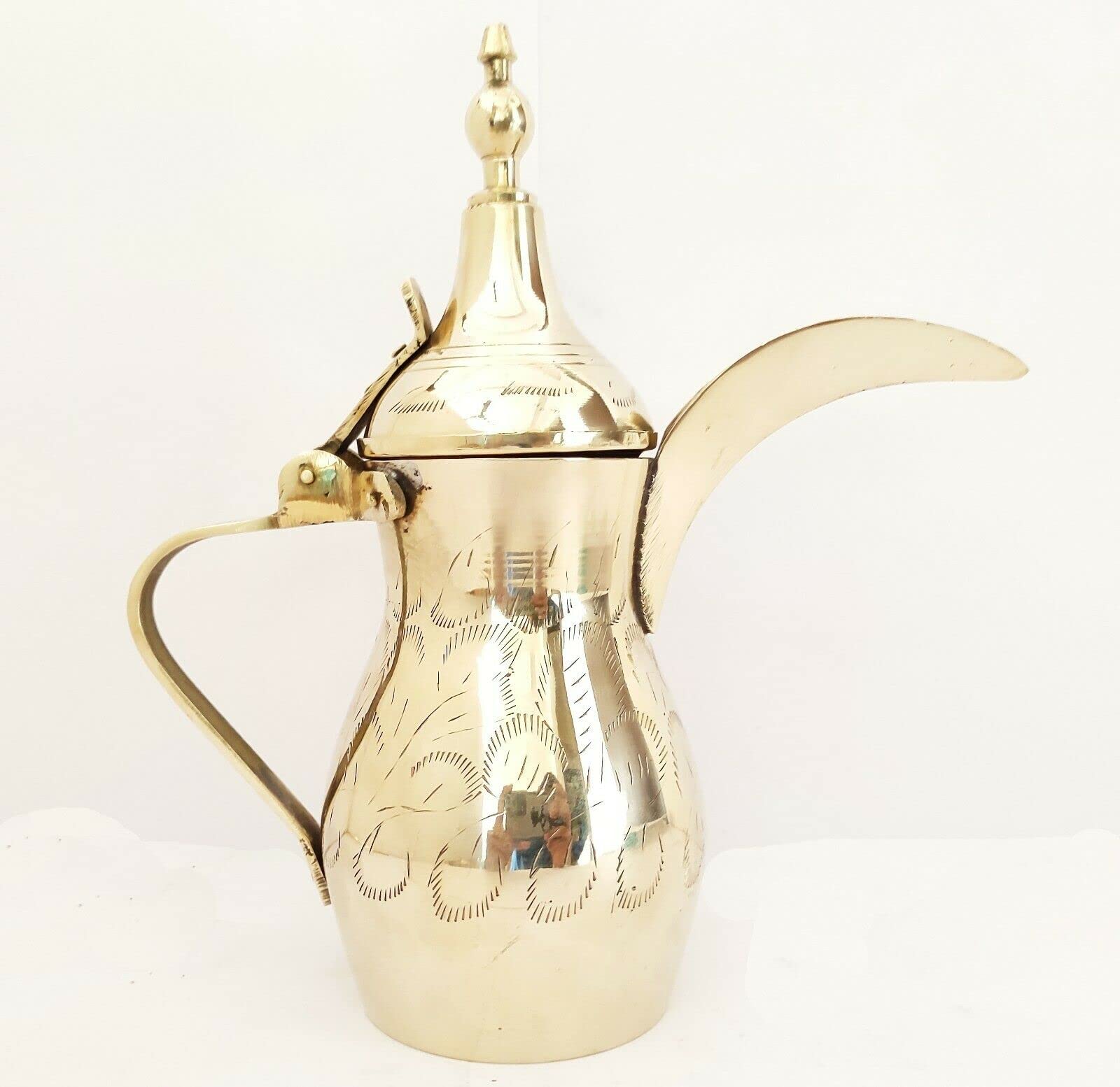 Sharvgun Mosiężny arabski dzbanek, dzbanek, kubek złoty Dallah dzbanek do kawy herbaty stoł-odzież kuchnia dekoracja picia mosiądz garnek oznaczony 25 cm