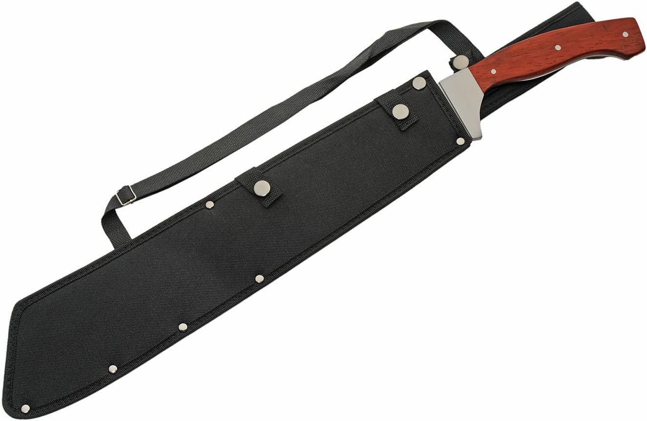 25" Brown Wood Saw Back Forest Machete EDC Knife Stainless Steel Blade