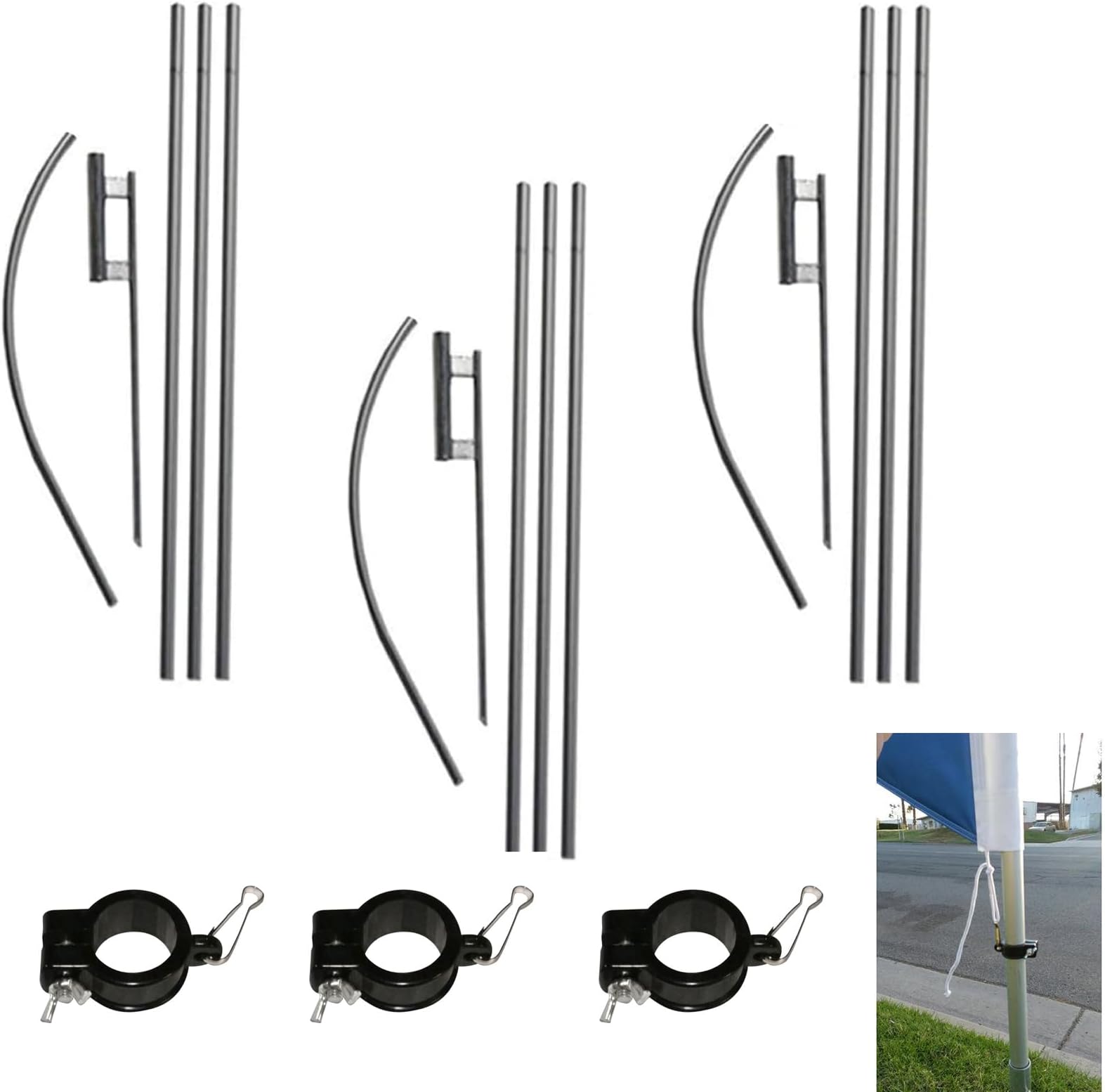 FFN Swooper Flutter Flag Hardware-Three 4 Piece Pole Kits with Ground Spikes