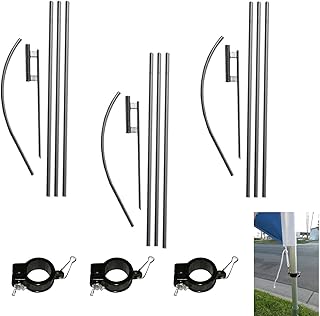 FFN 14ft Swooper Flutter Flag Hardware. Three 4-Piece Telescopic Feather Flagpole Pole Kits with Ground Stakes (Black Clips Included). Banner Flag Sign Hardware