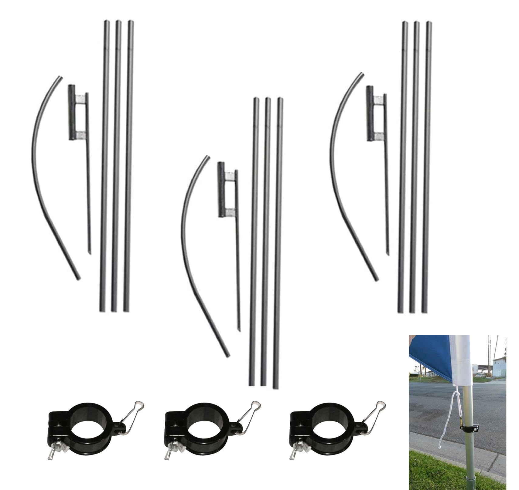FFN Swooper Flutter Flag Hardware-Three 4 Piece Pole Kits with Ground Spikes