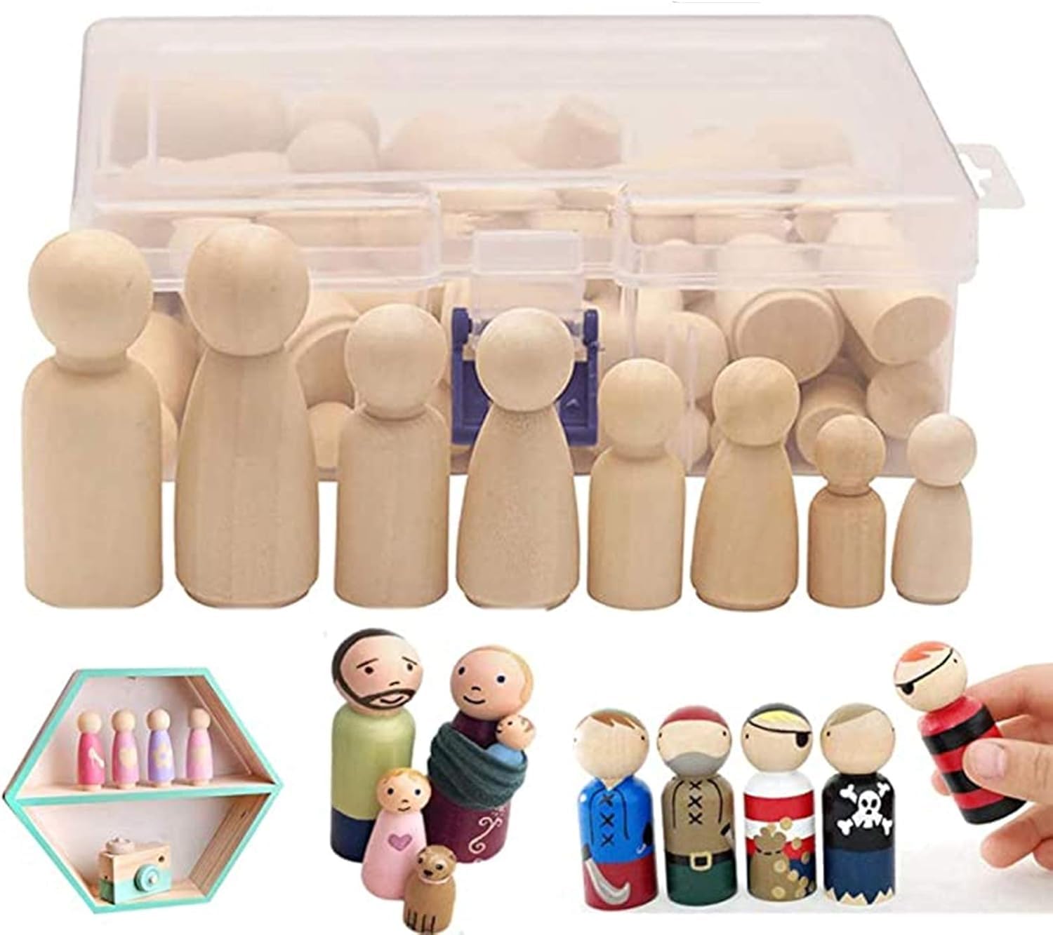 Tyasdery 50Pcs Wooden Peg Dolls Unfinished People, Wood Crafts DIY Painting Toy Home Decoration