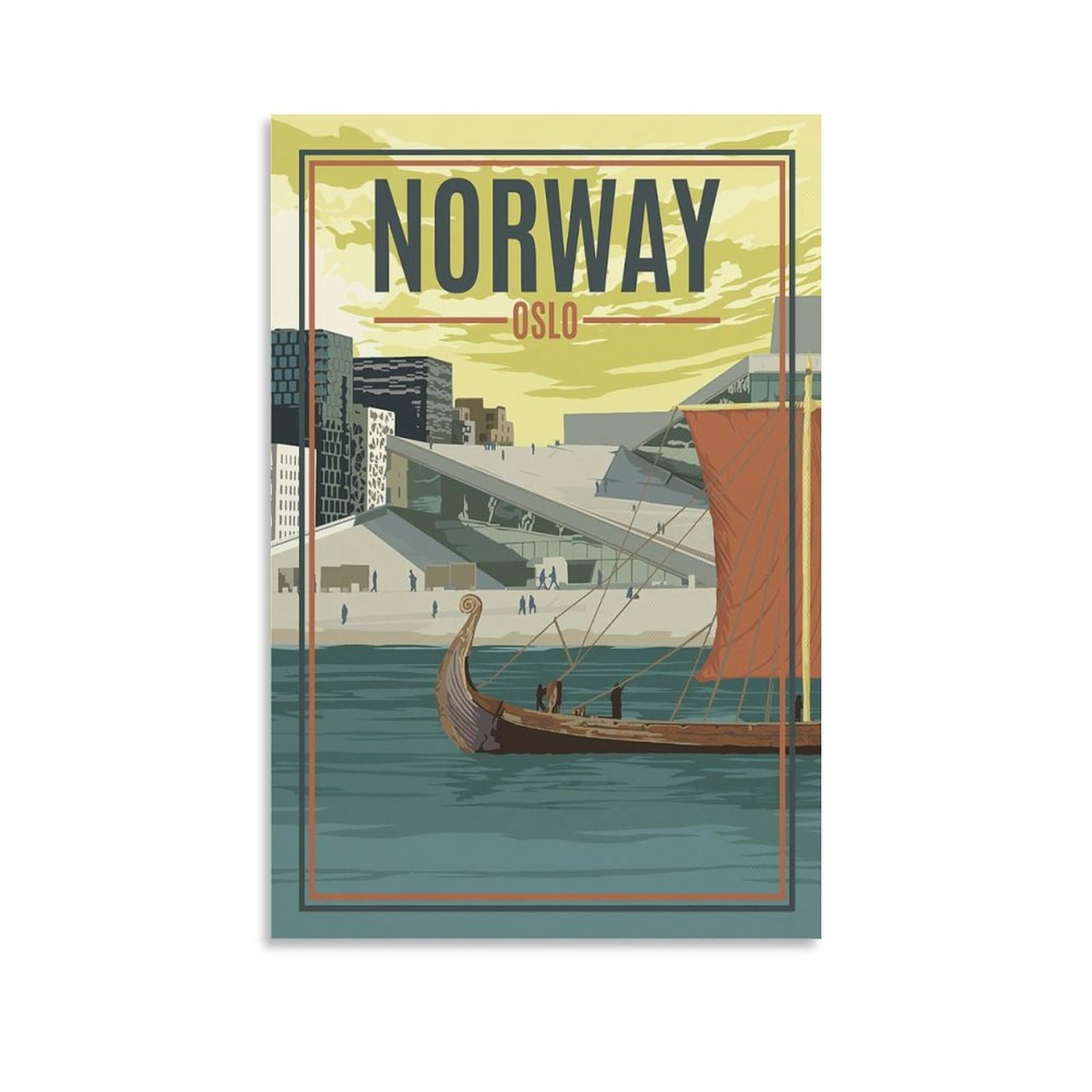 Orbana Unframe-Style Norway Oslo Vintage Travel Posters 08X12inch(20X30cm) Canvas Print For Living Room, Bedroom, Dorm, Home, Office Wall Decoration
