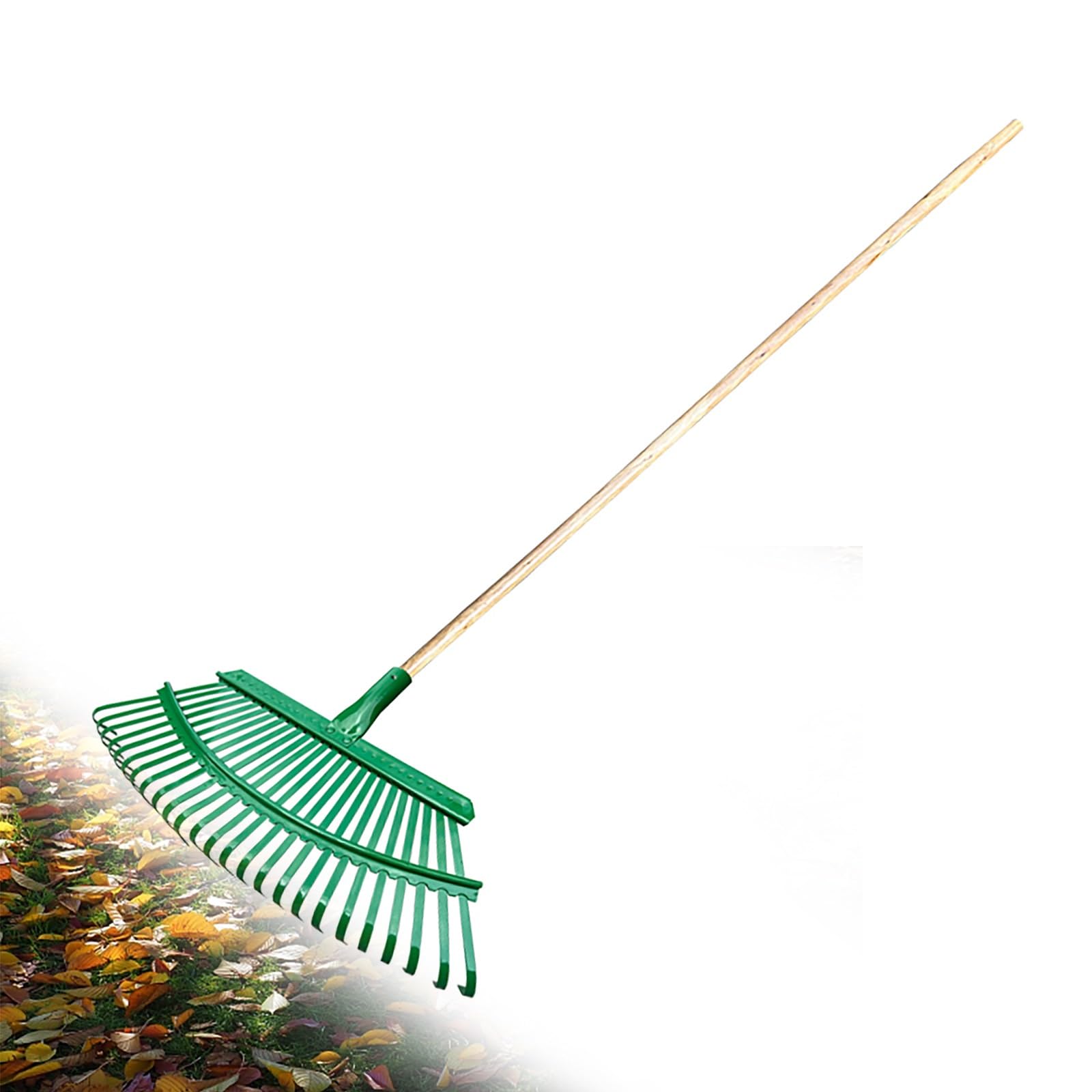 Laubrechen Mit Stiel Holz-Gartenrechen für lose Erde, Jäten, Rasen-Laubharke, Stahl-Strauchgreifer, robustes Handwerkzeug, dehnbarer großer Laubharken, robust, mit verstellbarem Griff(25Tines)