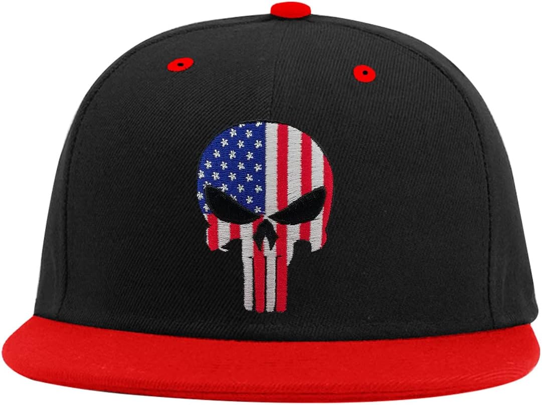 Classic Snapback Hats Skull Embroidery Adjustable Flat Bill Hat Unisex Baseball Caps