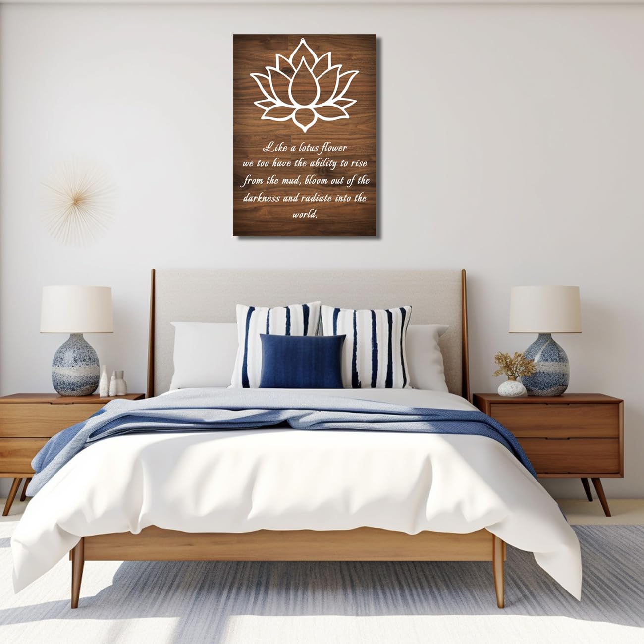 LYUNSHUO - Lona De Loto Azul Para Pared, Diseño De Flores De Graffiti, Acuarela, Póster Floral, Pintura Zen, Obras De Arte Para Baño, Recámara, Yoga, Meditación, Decoración De Pared (Zen-3,24 X 36