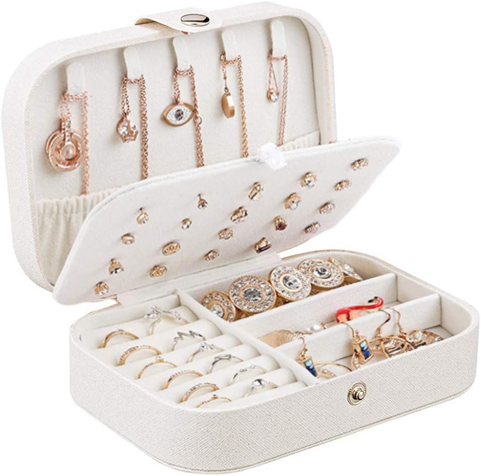 Centtechi Jewellery Box Organiser, Small Travel PU Leather Jewelry Storage Case for Rings Earrings Necklace Bracelets Jewelry Gift Box for Girls Women (White)