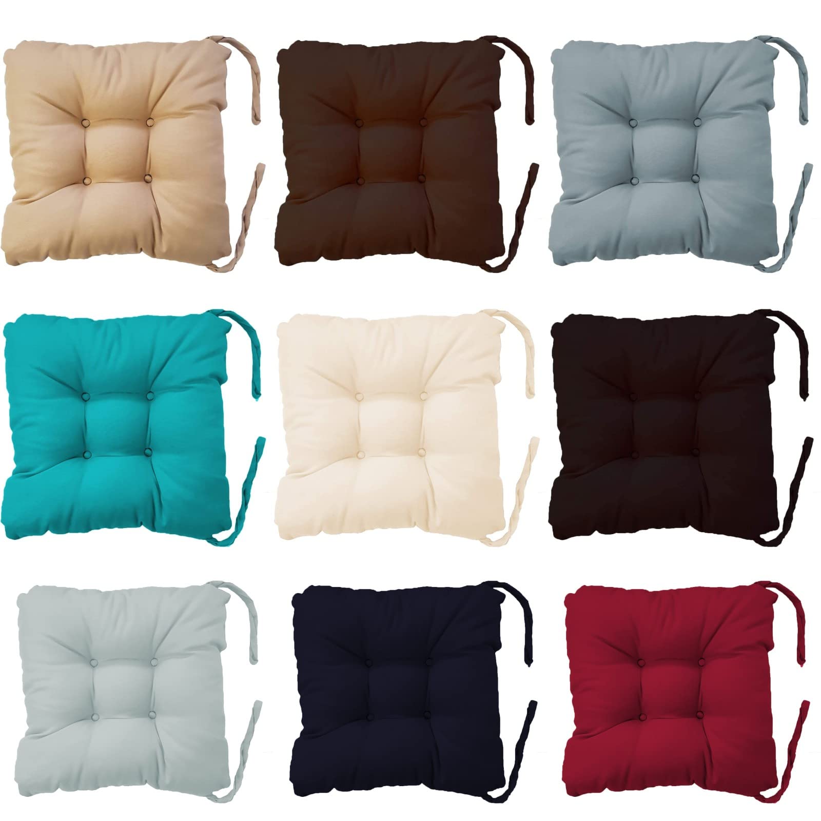 6Pcs Seat Pads for Dining Chairs, Red Kitchen Chair Cushions with Ties 38 x 38 x 5 cm, Comfortable Garden Cushions Seat Pads, Indoor and Outdoor Home Decor