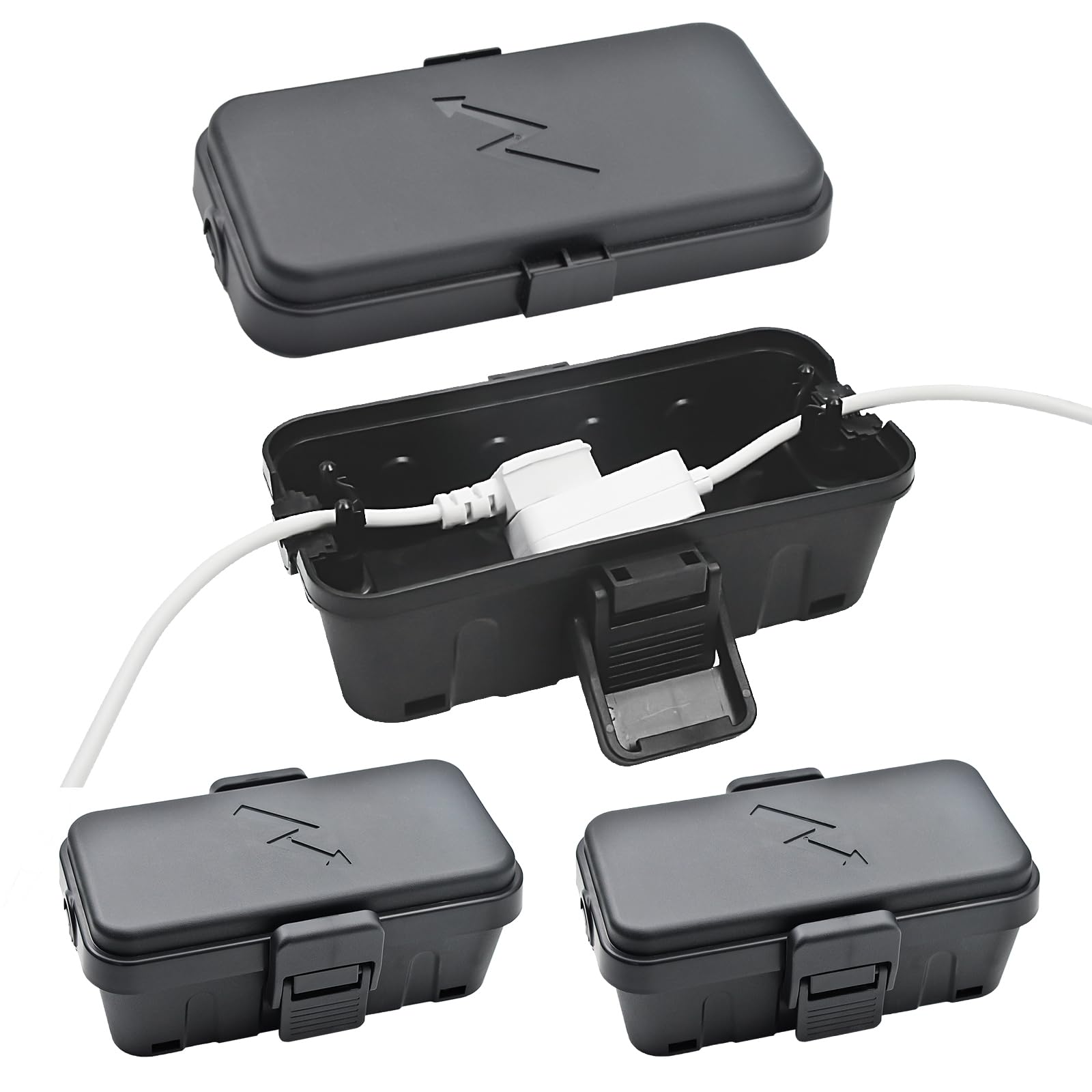 Hrensaw 3PCS Small Weatherproof Electrical Connection Box(Inner 5.5x3x2.2inch),Outdoor Electrical Box,Waterproof Extension Cord Covers for Plug, Extension Cables, Holiday Lights,Black