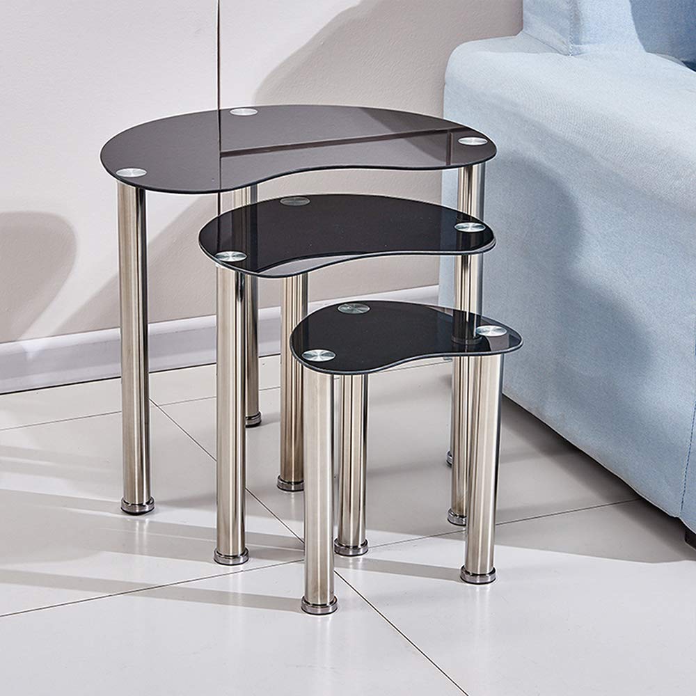 Buy Ansley&HosHo Glass Nested Tables of 3 Black Oval Nesting Tables for