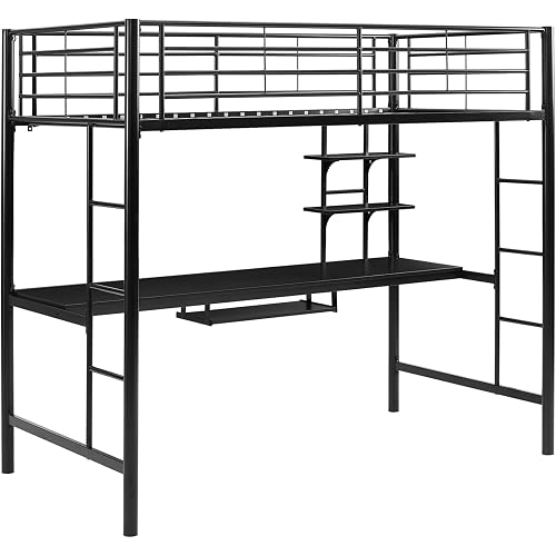 Walker Edison Orion Urban Industrial Metal Double Over Computer Desk Bunk Bed, Full Double, Black