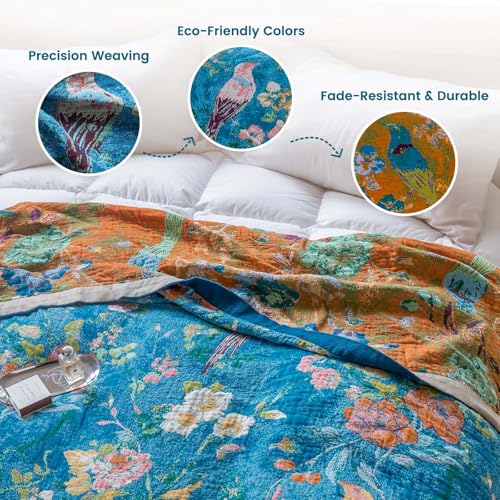 Image of MSGKV Boho Throw Blanket 60 inchx80 inch 100% Cotton Bird Throw for Bed Couch