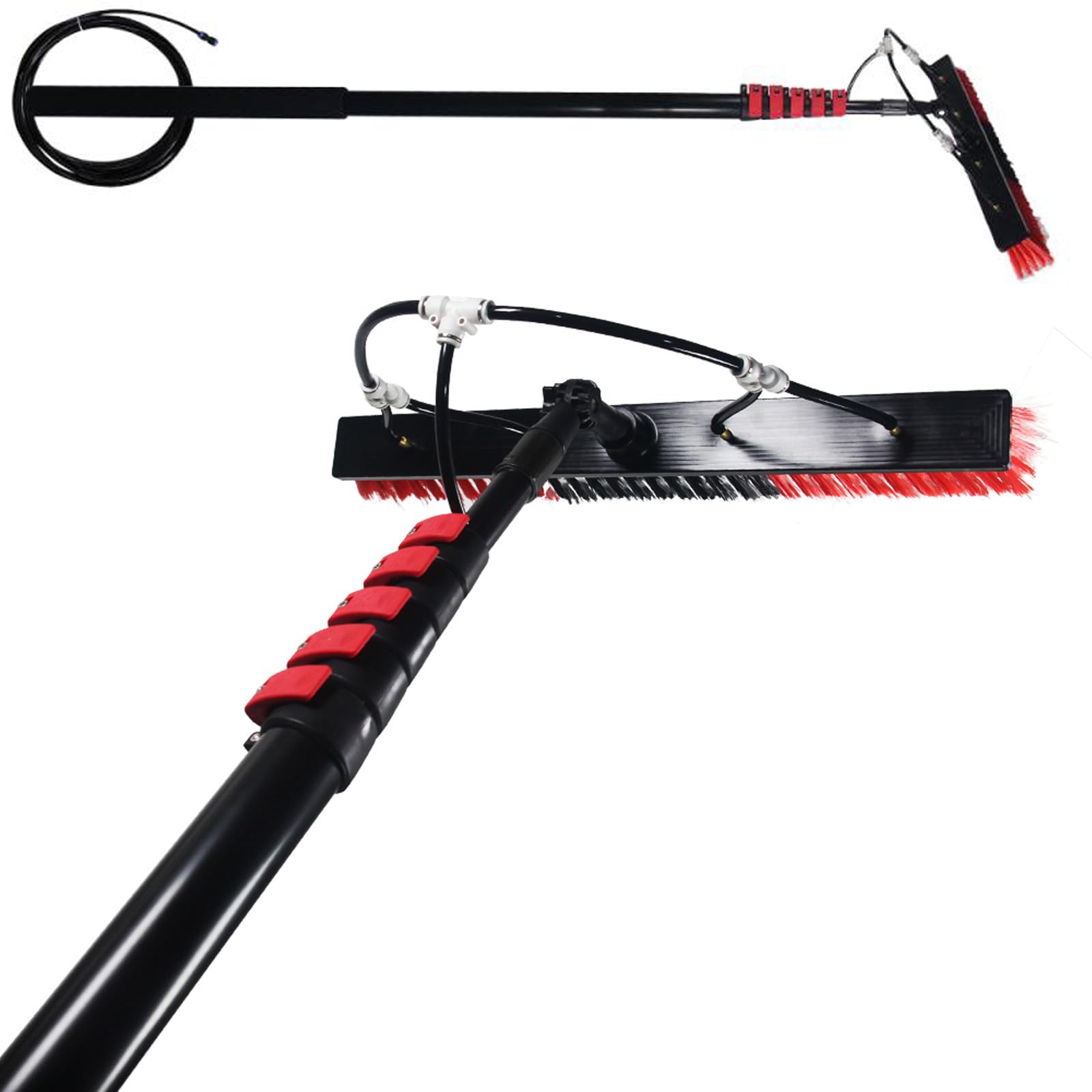 Attrezzatura per La Pulizia Delle Finestre con Testa Spazzola Estesa da 55 cm, Kit per La Pulizia Dei Pannelli Fotovoltaici, per La Pulizia Dei Pannelli Solari Fotovoltaici,9m(30ft)
