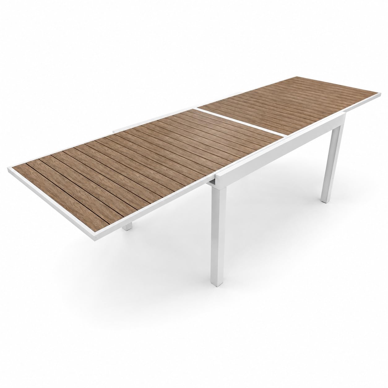 Tavolo USTICA Allungabile 135/270 cm Alluminio e Effetto Legno (Bianco)