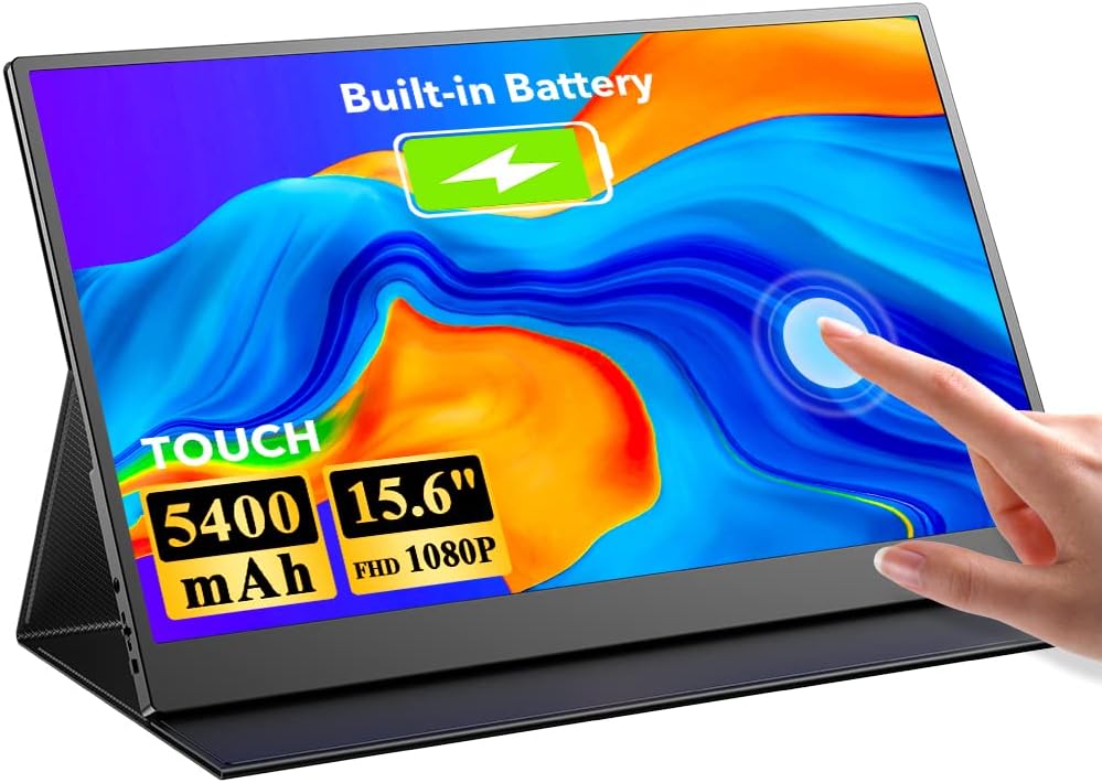 Monitor Portatile con Batteria, UPPERFECT Monitor Portable Touchscreen da 15,6 Pollici Display USB C con Batteria da 5400mAh Schermo IPS FHD Porta HDMI Tipo C per PC Portatile XBOX Telefono Cellulare Monitor Portatile con Batteria, UPPERFECT Monitor Portable Touchscreen da 15,6 Pollici Display USB C con Batteria da 5400mAh Schermo IPS FHD Porta HDMI Tipo C per PC Portatile XBOX Telefono Cellulare