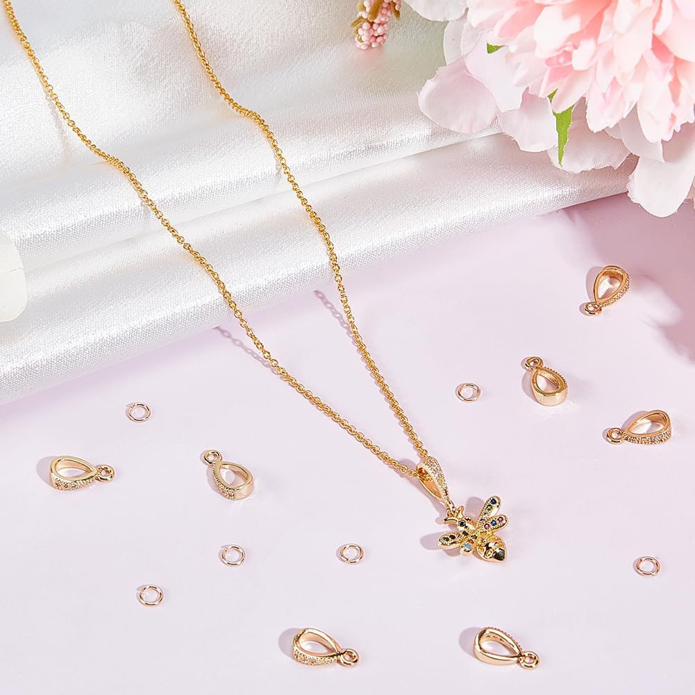 Beebeecraft 1 Box 16Pcs Snap on Bails 14K Gold Plated Cubic Zirconia Drop Pinch Clip Bail Clasp Connectors Pendant Charm with Loop and 20Pcs Jumping Ring for DIY Necklace Jewelry Making - Image 4