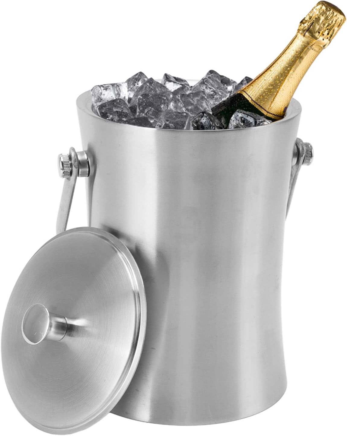 1L Double Wall Bar Ice Bucket with Ice Tongs and Sealing Lid Cover, Stainless Steel Insulated Mini Ice Bucket, Small Ice Bucket for Parties and Cocktail Bar, Bar Ice Bucket Double Wall Ice Bucket