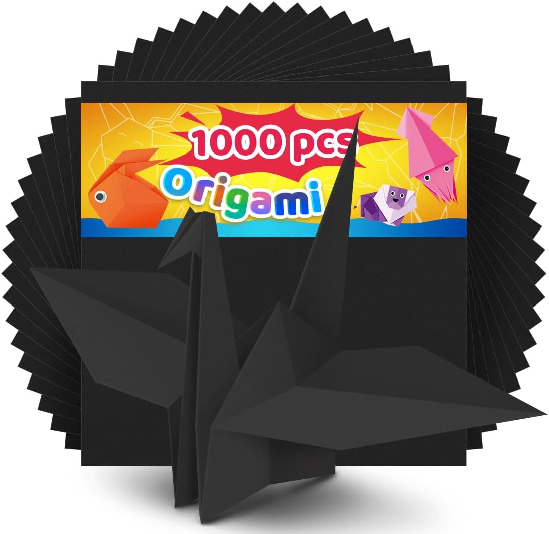 IOOLEEM Black Origami Paper, 1000 Sheets, 6 Inch Square, Double Sided Colored Paper for DIY Crafts