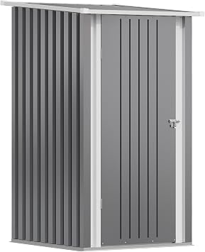 Devoko Metal Tool Shed 96 x 98 x 160 cm Tool Shed with Pent Roof Strong and Rustproof Includes Work Gloves Lockable Revolving Door Small Steel Garden Shed for Backyard Patio Lawn Grey