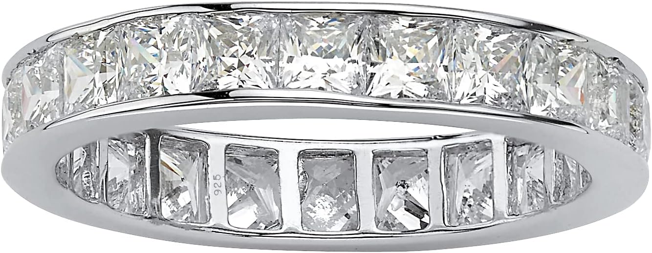 Palm Beach Jewelry PalmBeach Platinum-plated Sterling Silver Princess Cut Cubic Zirconia Channel Set Bridal Eternity Ring Sizes 5-10