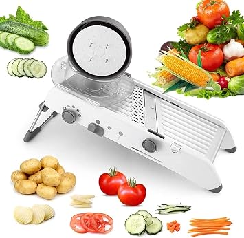Adjustable Mandolin Slicer, Multifunctional Stainless Steel Vegetable Slicer with Blade for Waffle Fry Cutter, Onion Potato Cutter Gray