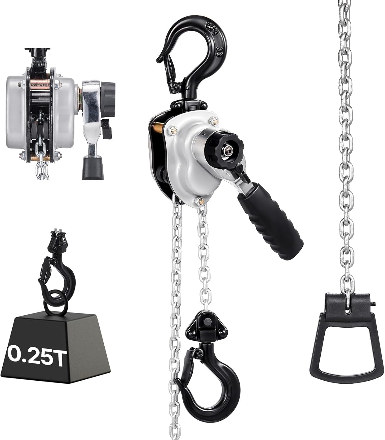 VEVOR Manual Lever Chain Hoist, 1/4T 550LBS Capacity Heavy Duty Come Along, 10FT Lift G80 Alloy Steel Chain with Dual Pawl Mechanical Brake,360°Rotating Hooks, for Warehouse Construction Garage