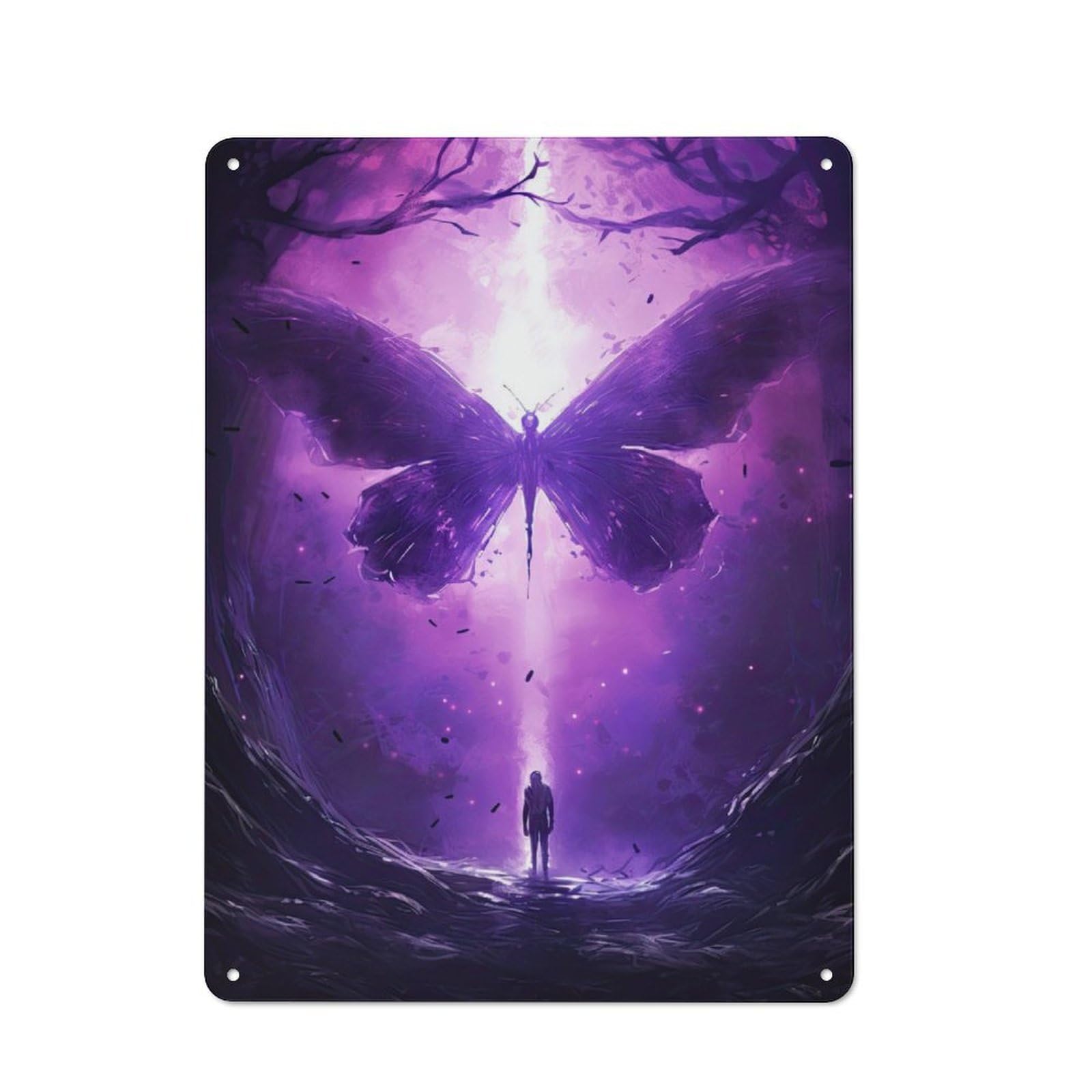 Junmoney Giant Purple Butterfly Metal Plaque 40X30cm With For Workshop Wall, Retro Decor, For Garage, Workshop And Man Cave Decoration