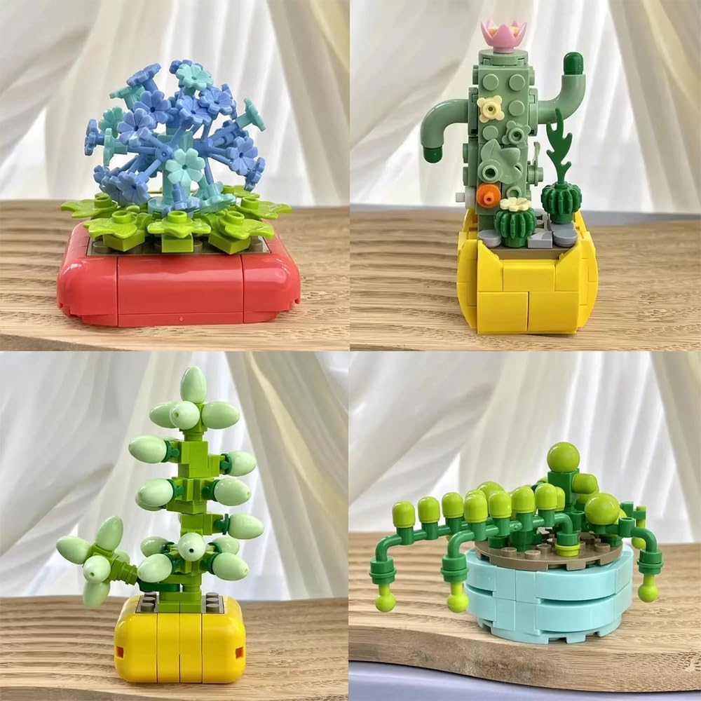 8 Packs Building Blocks Succulent Plant Creative Bouquet Bricks Kits DIY Assembled Toy Collectible Mini Potted Plants Flowers Building Blocks Toy Sets Gifts for Kids 696 Pieces